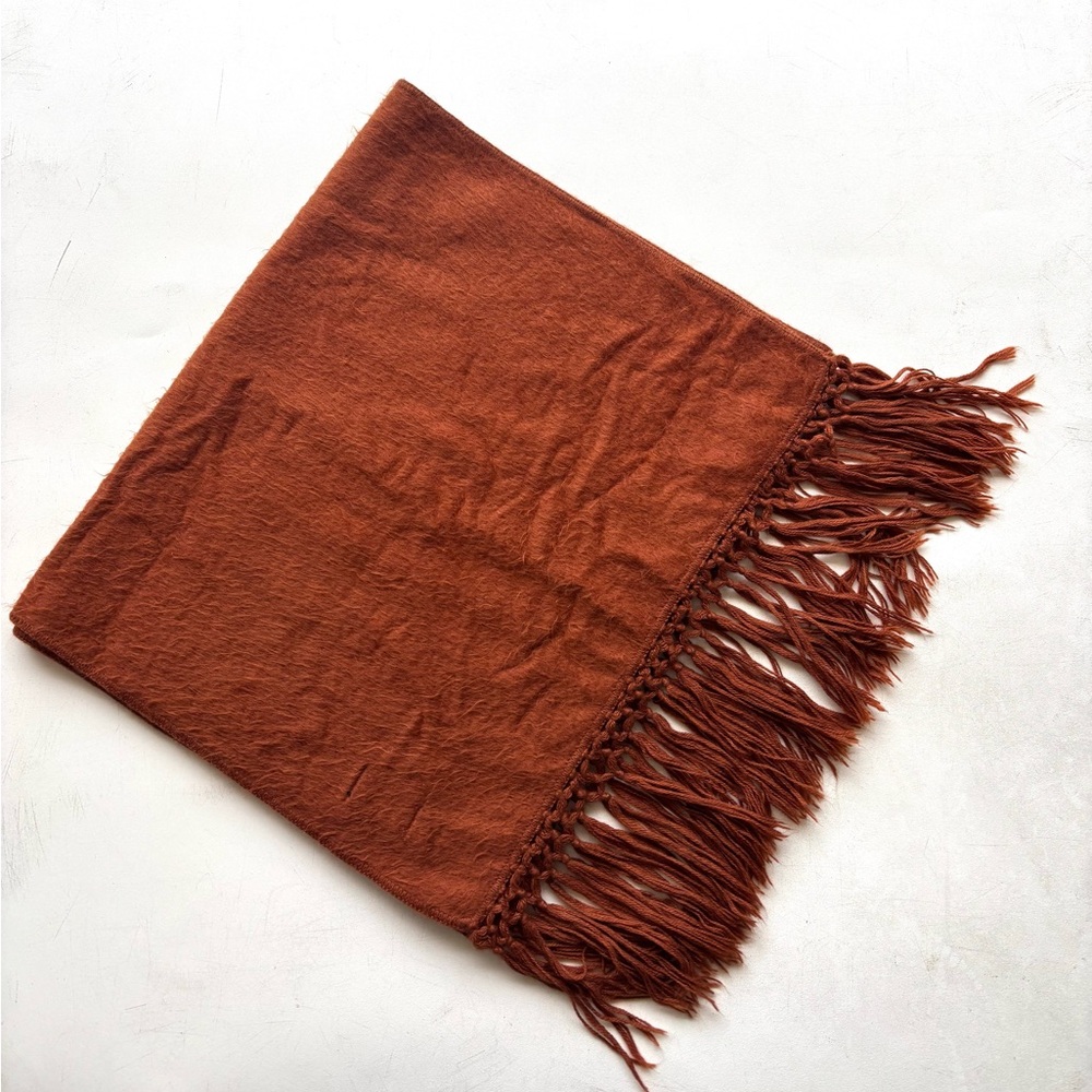 Yana Edgar Baby Alpaca rusty orange scarf shawl made in Peru with fringe detail